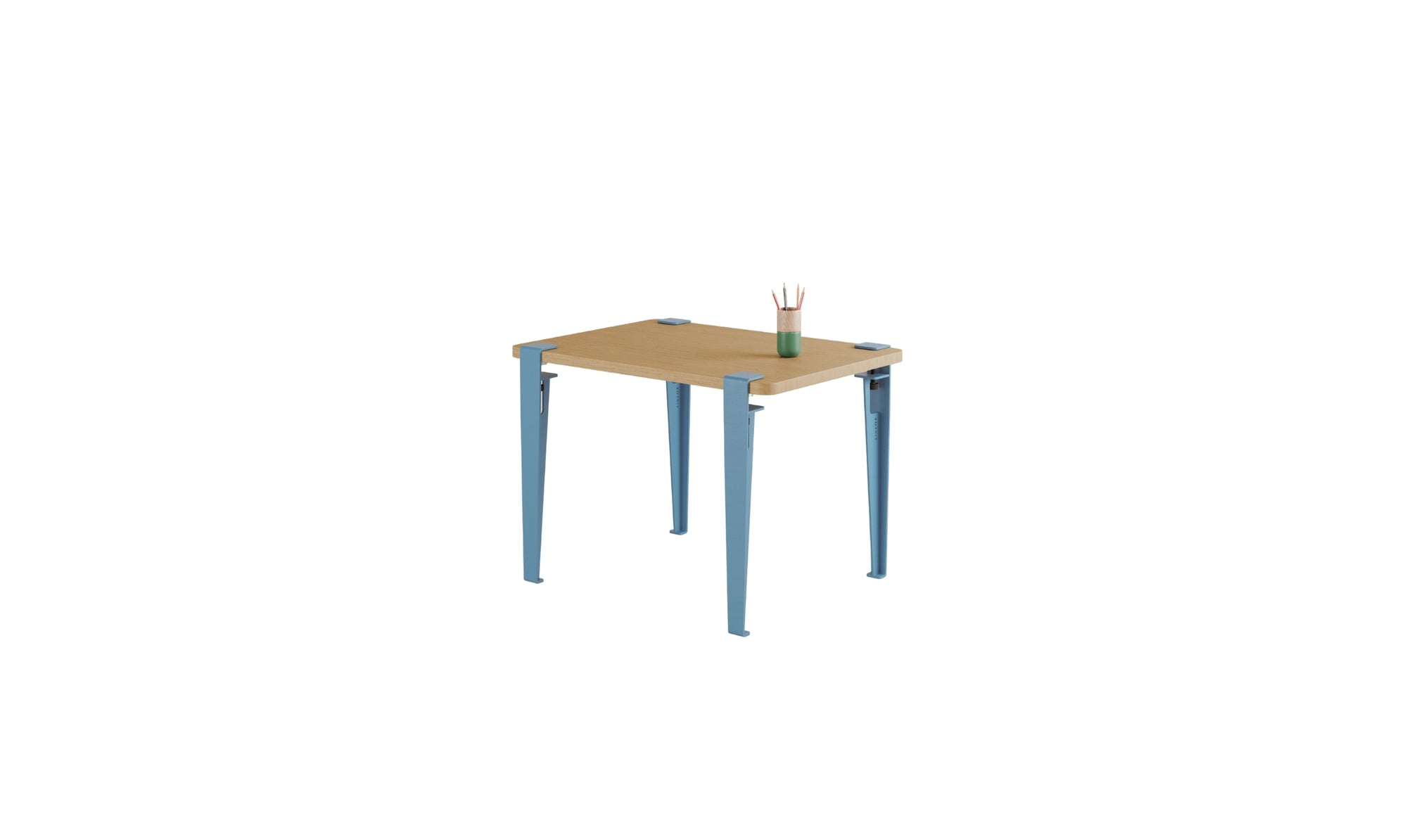Children's desk, wooden top, whale blue steel legs