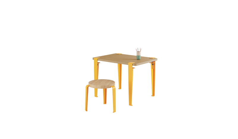 Children's desk, wooden top, sunny yellow steel legs