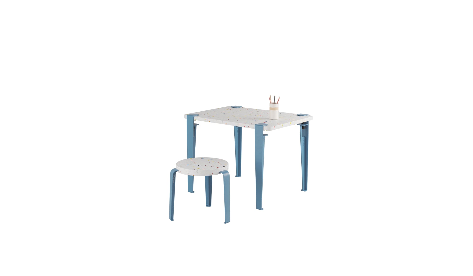 Children's desk, recycled plastic, whale blue steel legs