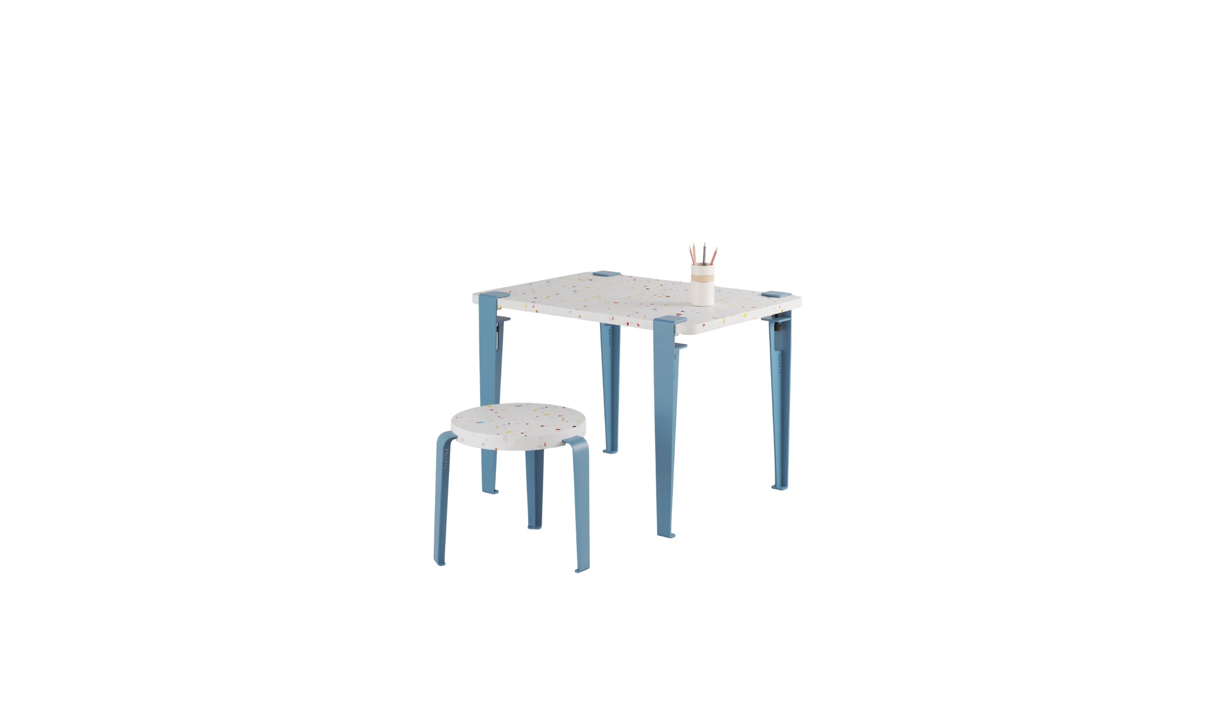 Children's desk, recycled plastic, whale blue steel legs