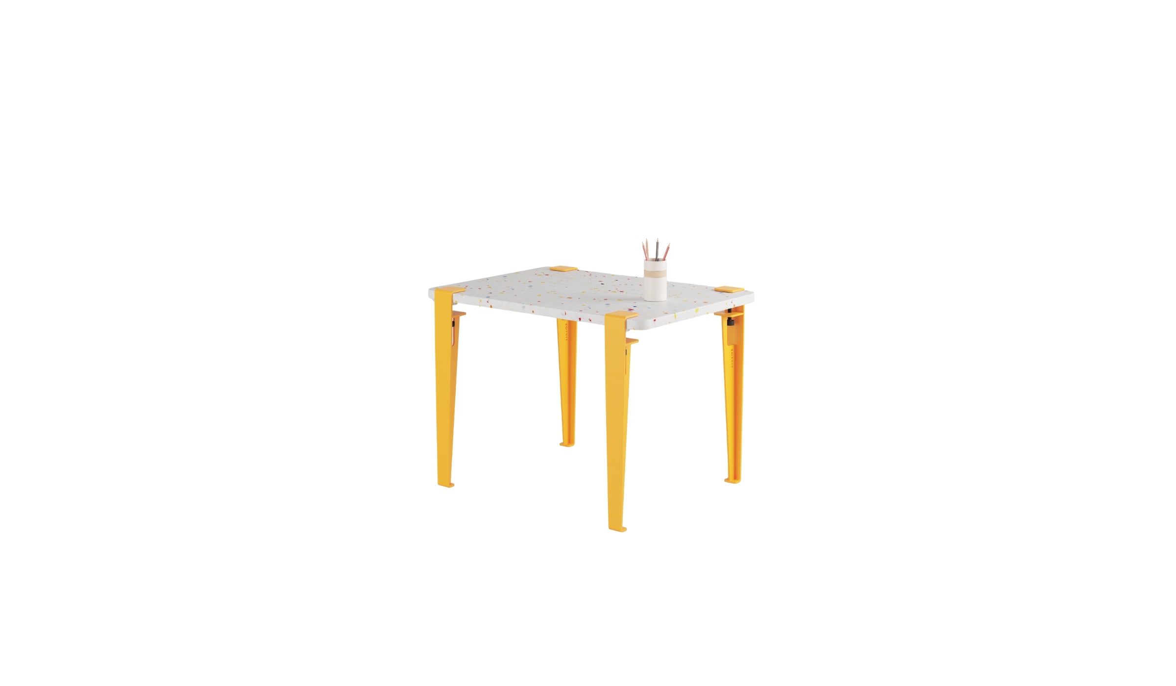 Bureau enfant, plastique recyclé, pieds en acier jaune soleil