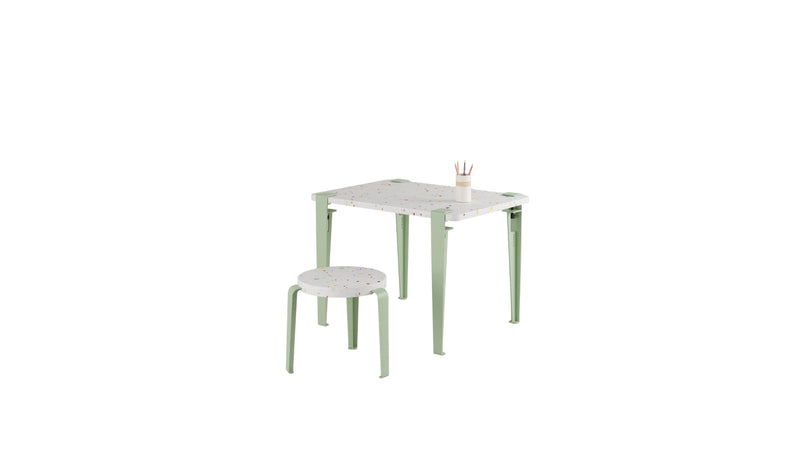Children's desk, recycled plastic, Dino green steel legs