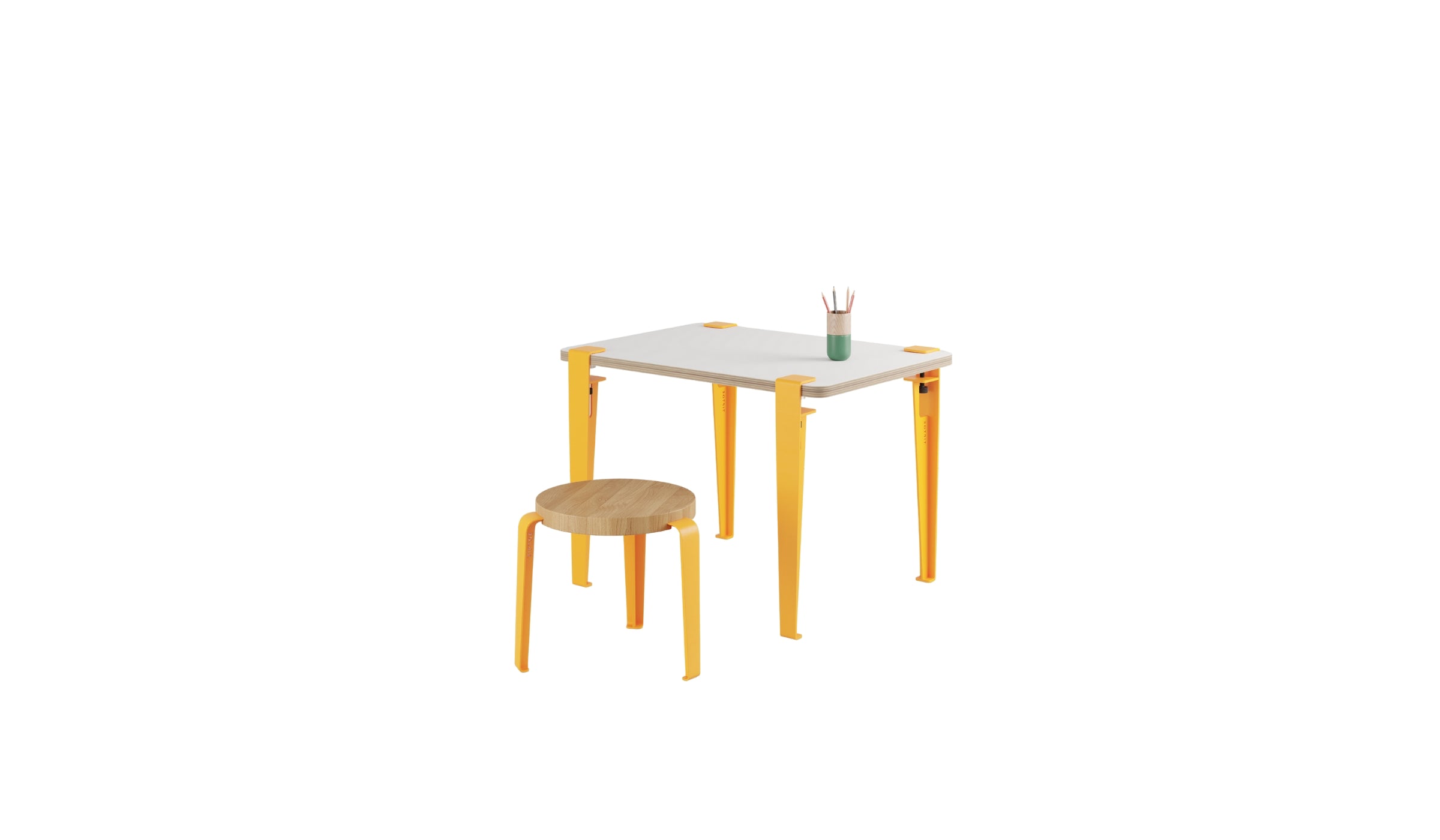 Children's desk, Vice-Versa slate, sun yellow steel legs