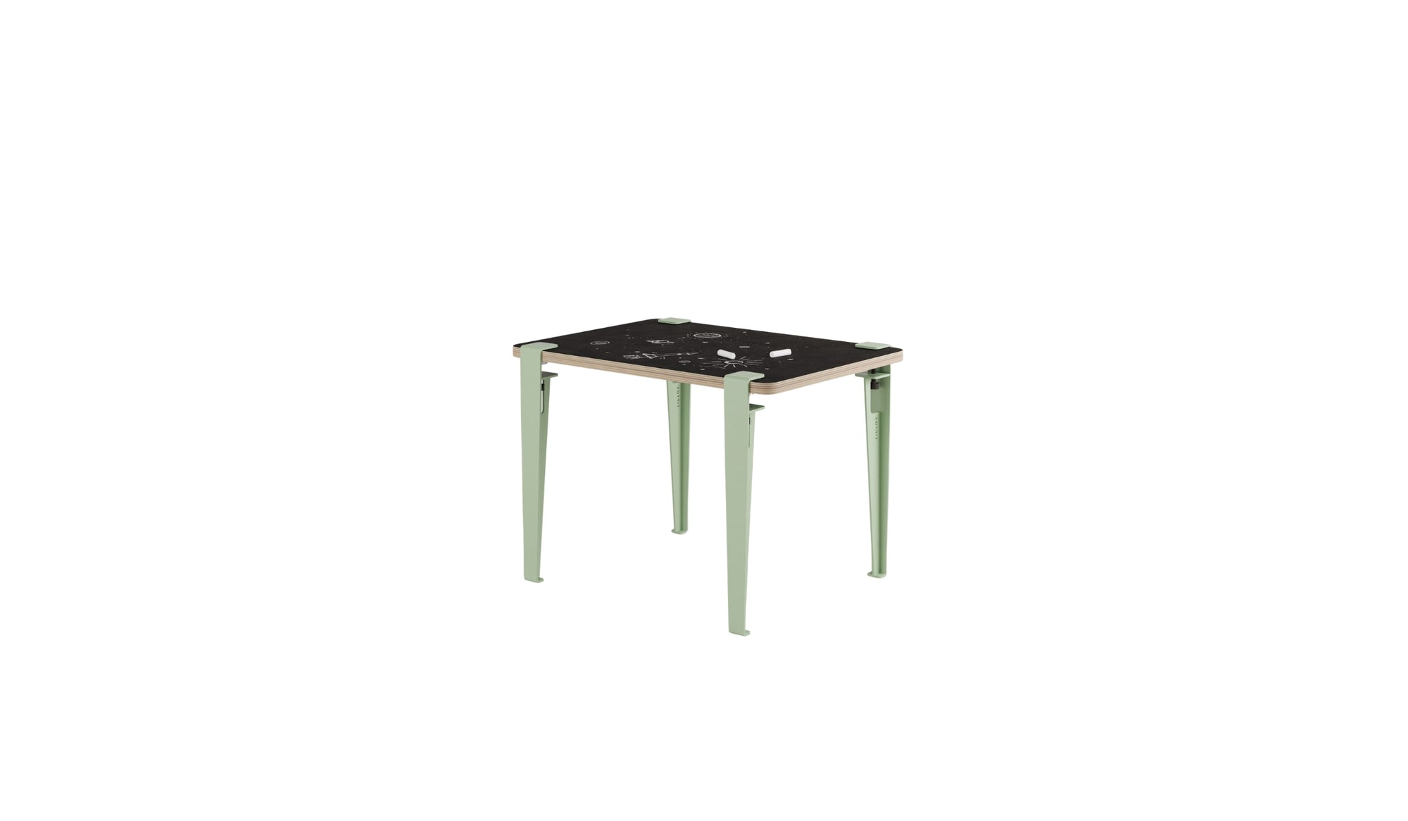 Bureau enfant, ardoise Vice-Versa, pieds en acier vert Dino