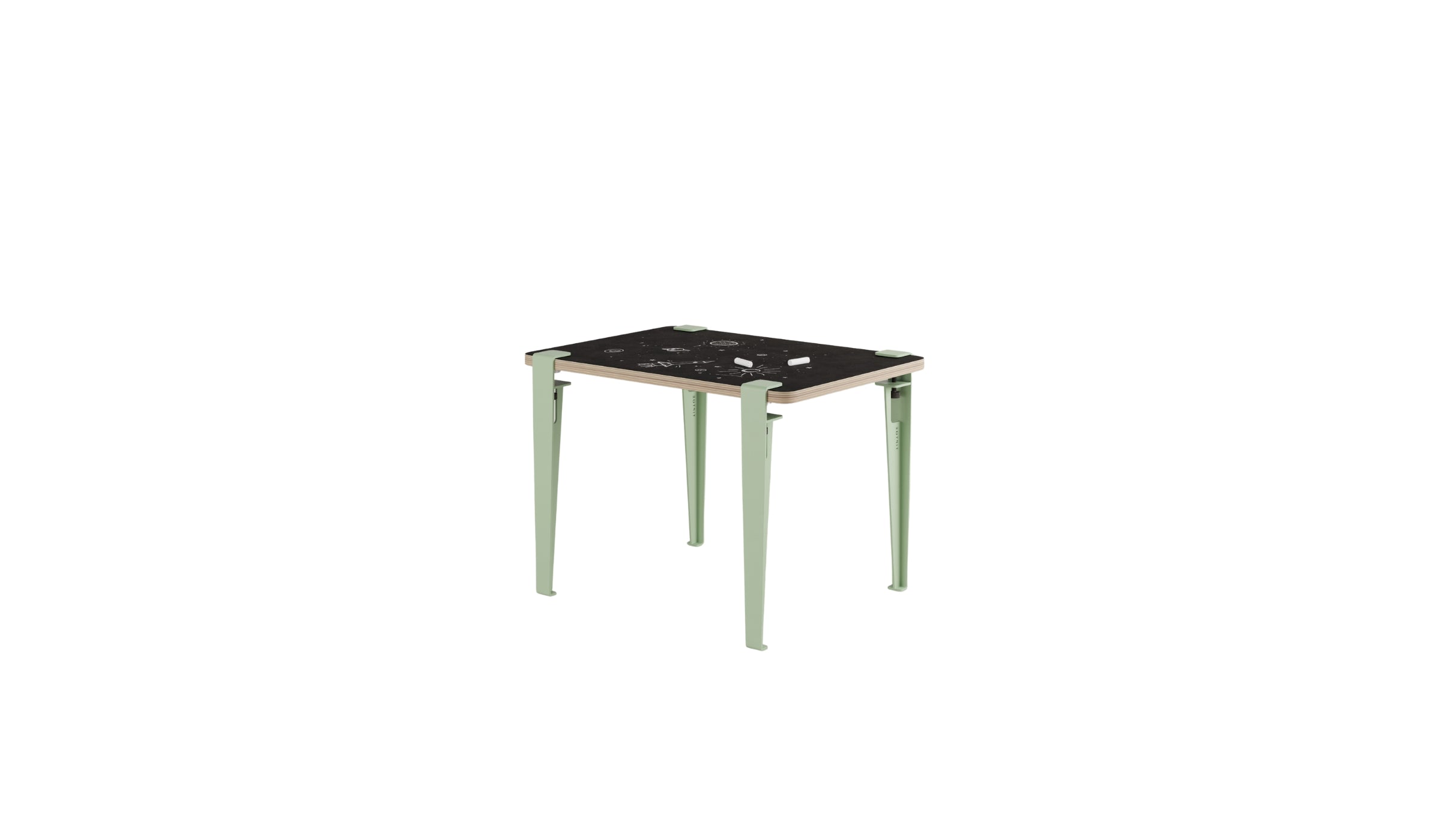 Bureau enfant, ardoise Vice-Versa, pieds en acier vert Dino