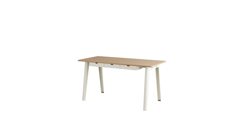 Bureau New Modern, 150x70 cm, avec tiroirs, chêne et acier blanc crème