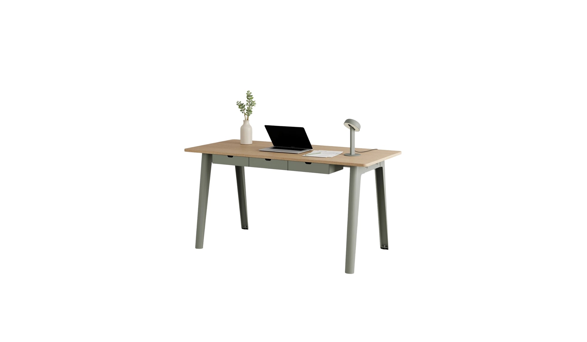 Bureau New Modern, 150x70 cm, avec tiroirs, chêne et acier gris eucalyptus