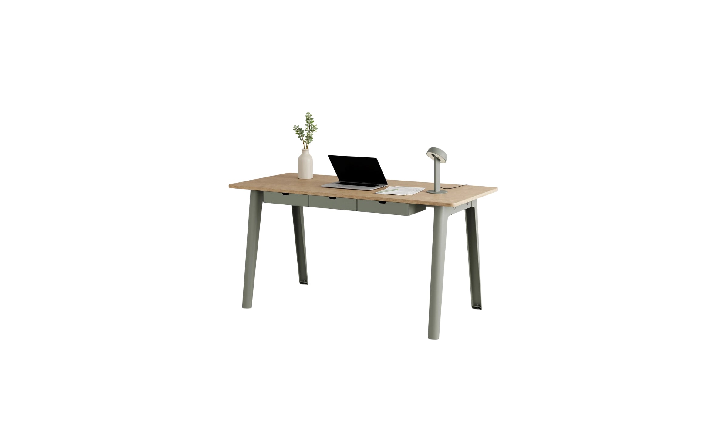 Bureau New Modern, 150x70 cm, avec tiroirs, chêne et acier gris eucalyptus