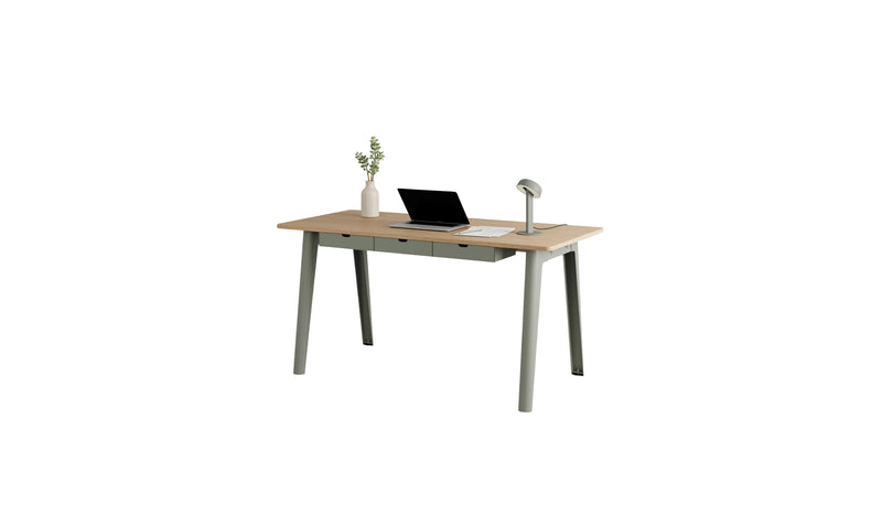 Bureau New Modern, 150x70 cm, avec tiroirs, chêne et acier gris eucalyptus