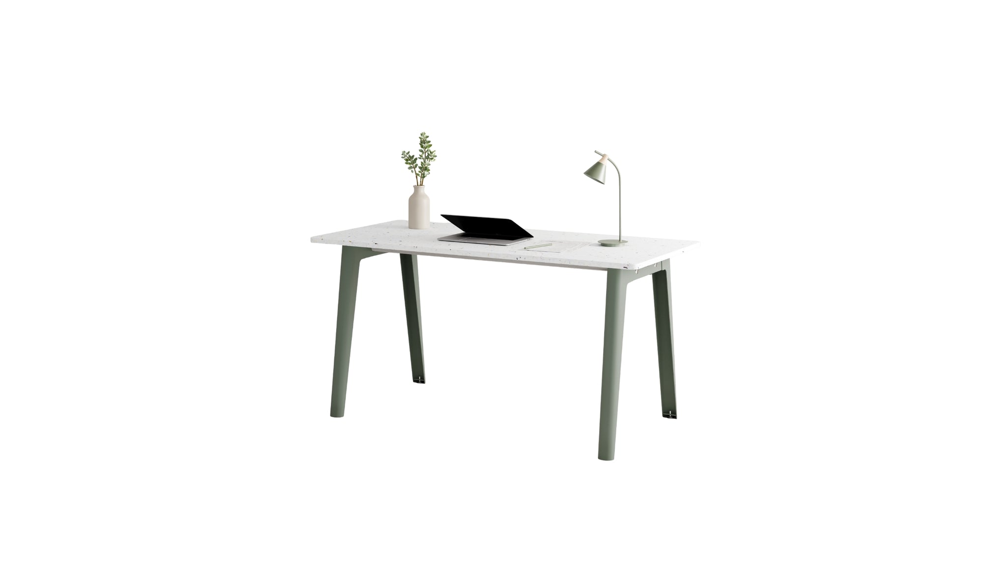 Bureau New Modern, 150x70 cm, plastique recyclé blanc et acier gris eucalyptus