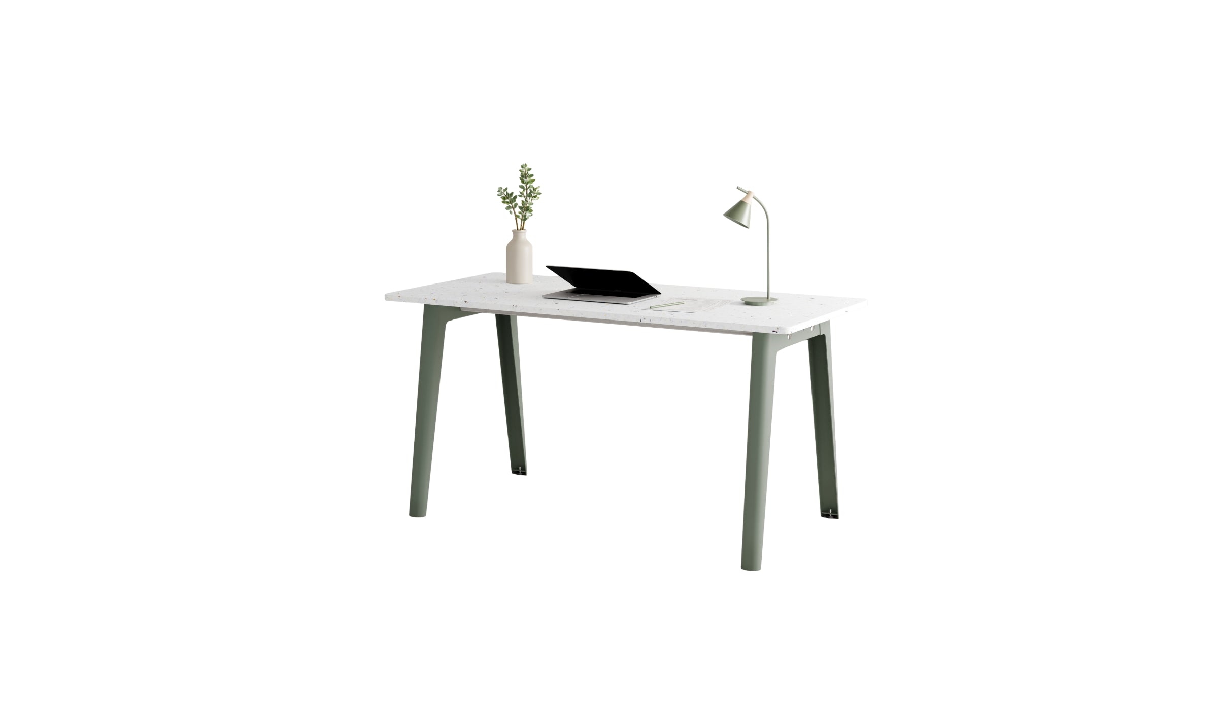 Bureau New Modern, 150x70 cm, plastique recyclé blanc et acier gris eucalyptus