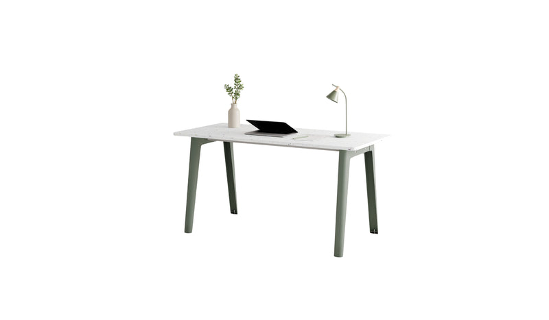 Bureau New Modern, 150x70 cm, plastique recyclé blanc et acier gris eucalyptus