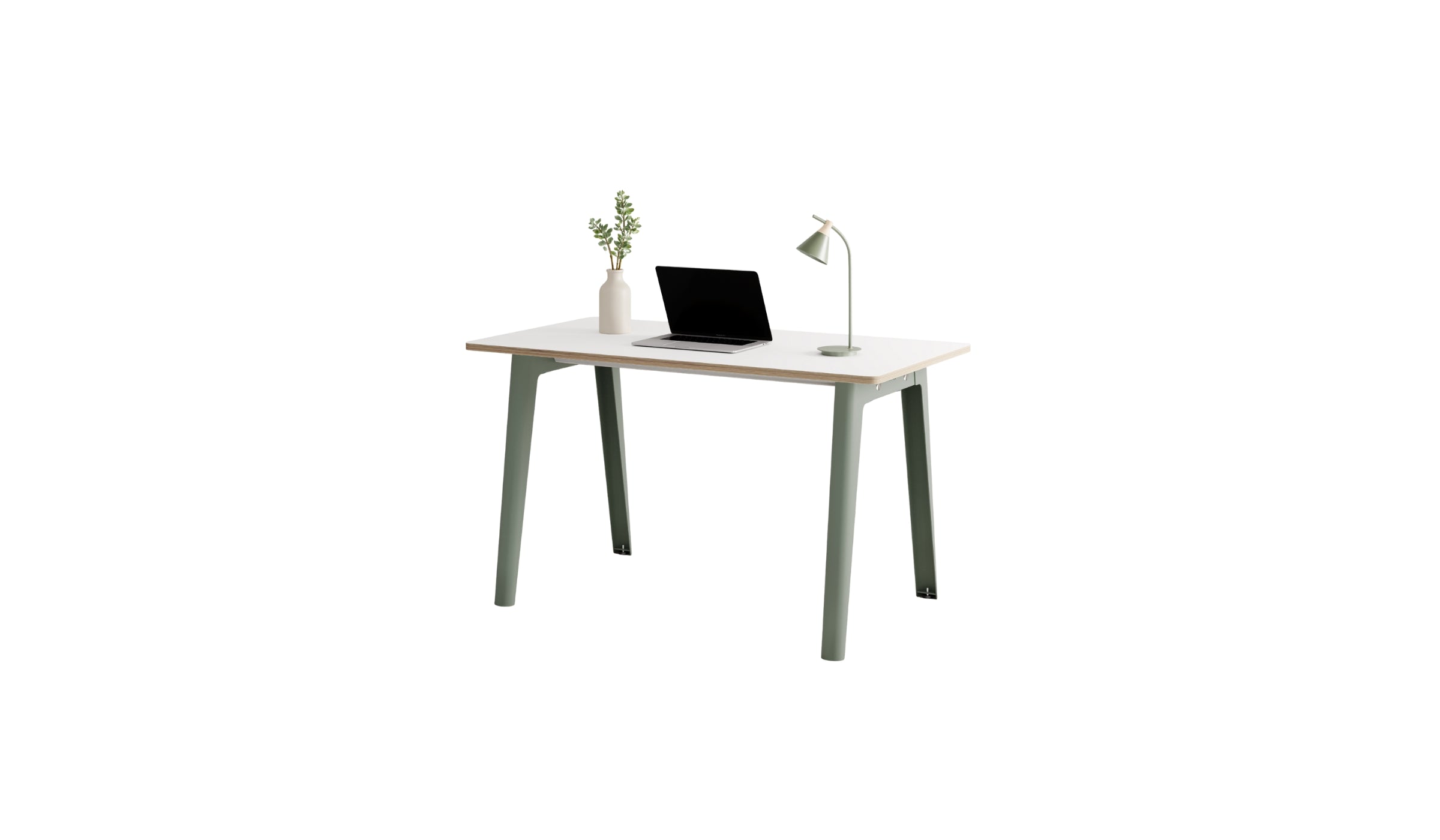 Bureau New Modern, 130x70 cm, stratifié blanc et acier gris eucalyptus