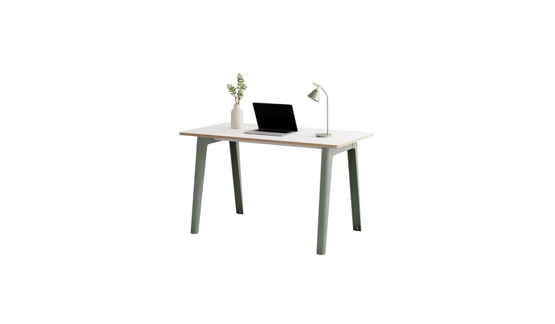 Bureau New Modern, 130x70 cm, stratifié blanc et acier gris eucalyptus