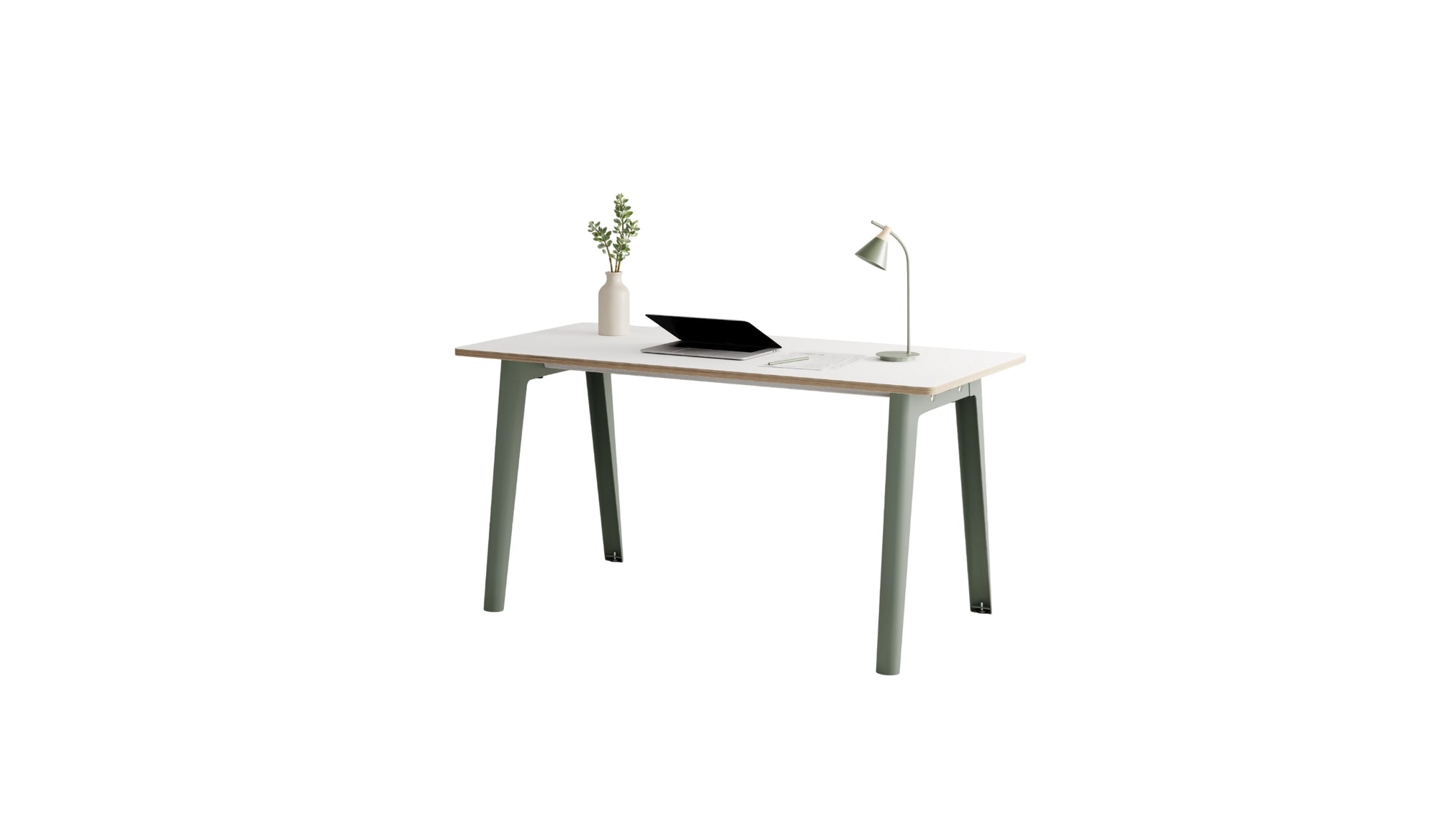 Bureau New Modern, 150x70 cm, stratifié blanc et acier gris eucalyptus