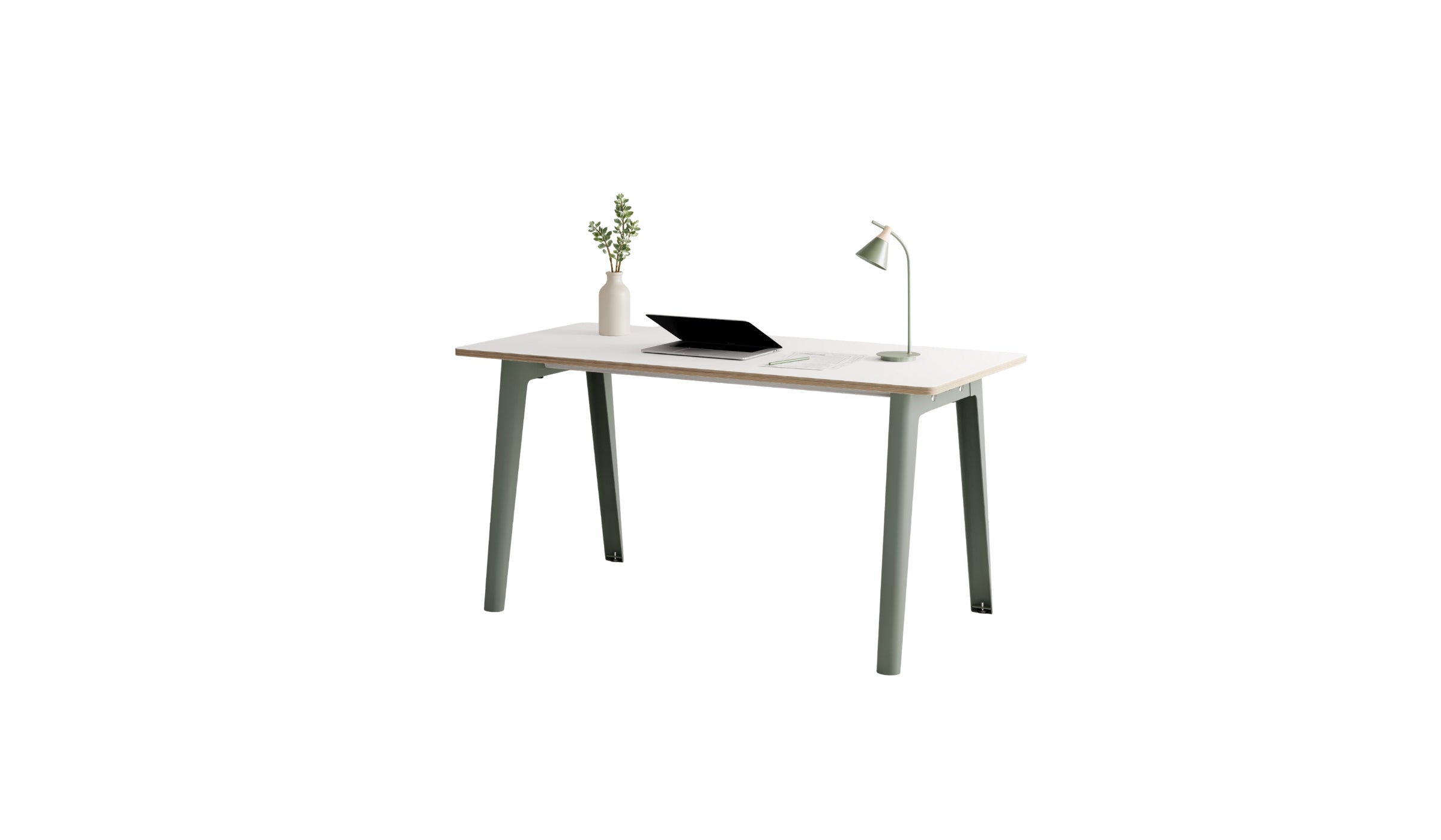 Bureau New Modern, 150x70 cm, stratifié blanc et acier gris eucalyptus