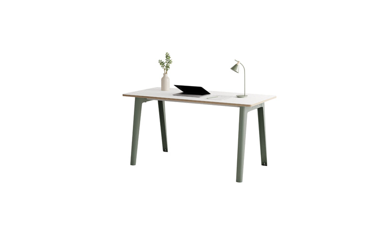 Bureau New Modern, 150x70 cm, stratifié blanc et acier gris eucalyptus