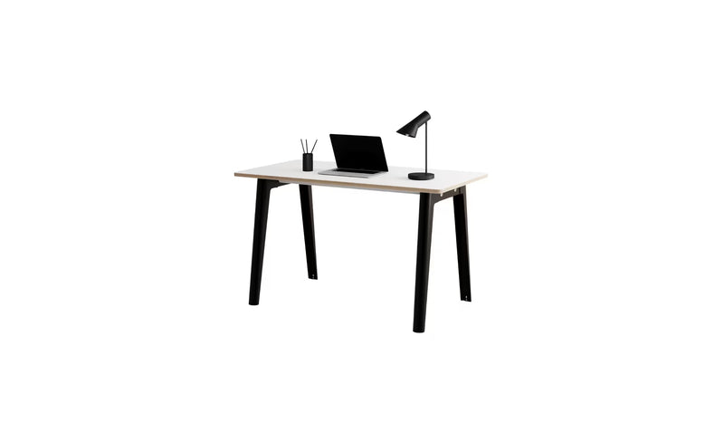 Bureau New Modern, 130x70 cm, stratifié blanc et acier noir graphite
