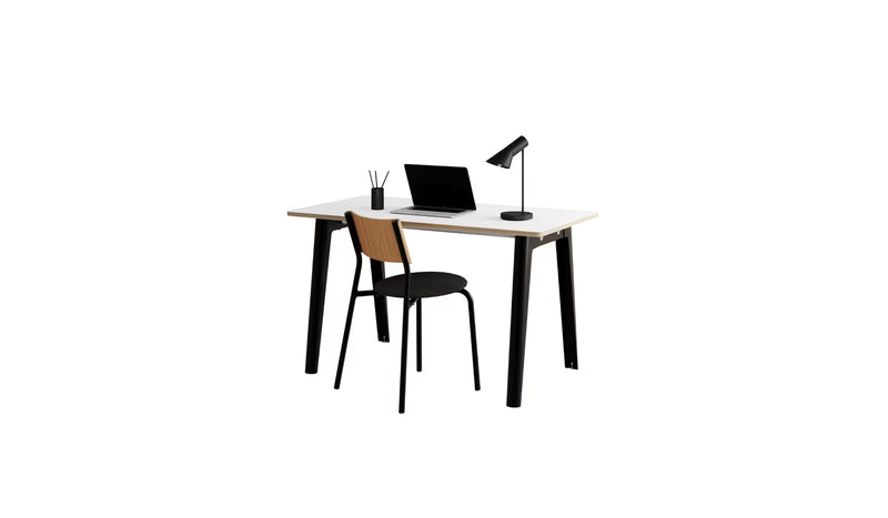 Bureau New Modern, 130x70 cm, stratifié blanc et acier noir graphite