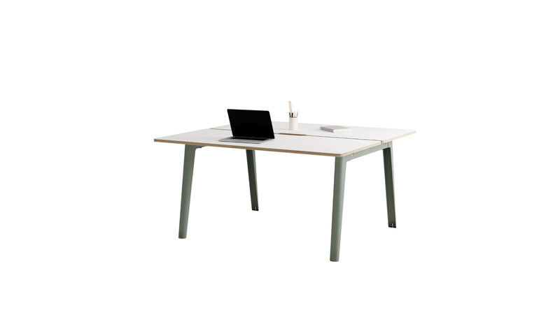 Bureau partagé New Modern, 150x140cm, stratifié blanc et acier gris eucalyptus