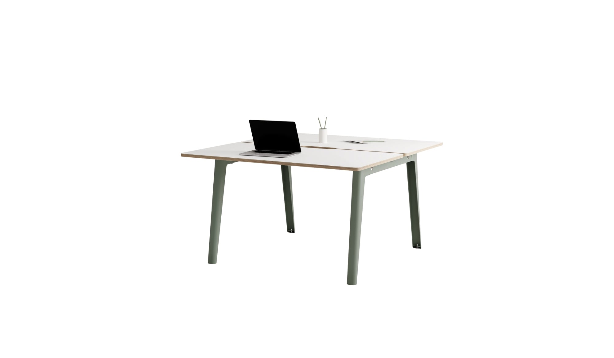 Bureau partagé New Modern, 130x140cm, stratifié blanc et acier gris eucalyptus