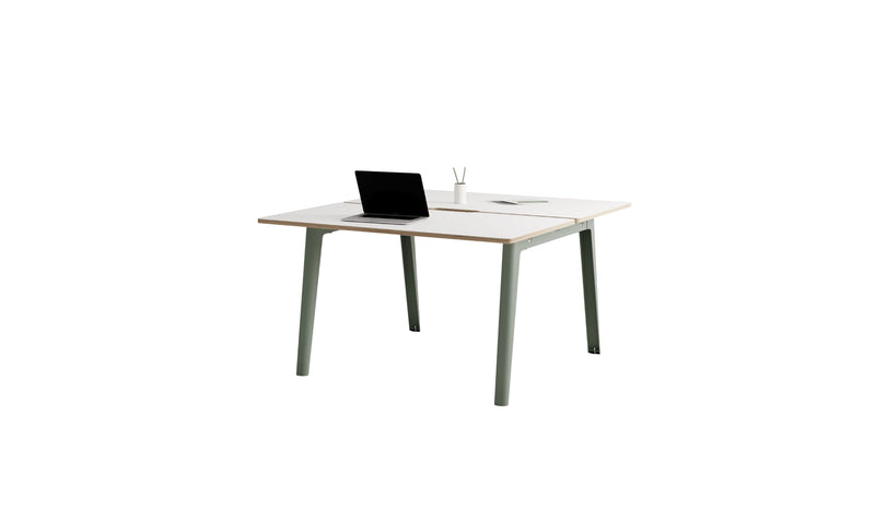 Bureau partagé New Modern, 130x140cm, stratifié blanc et acier gris eucalyptus