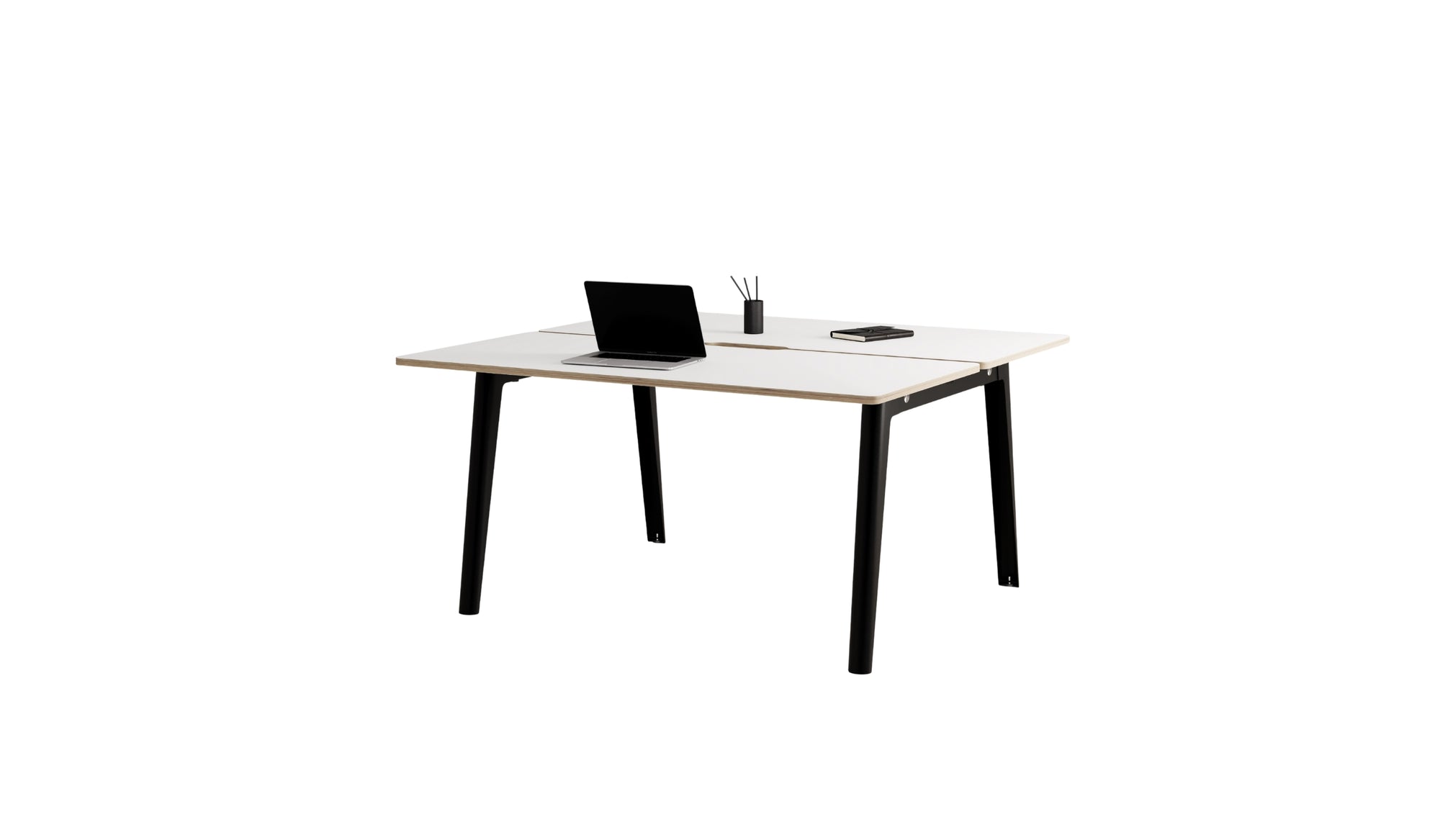 Bureau partagé New Modern, 150x140cm, stratifié blanc et acier noir graphite