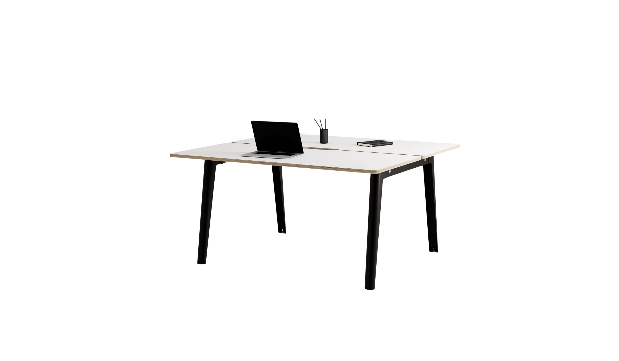 Bureau partagé New Modern, 150x140cm, stratifié blanc et acier noir graphite