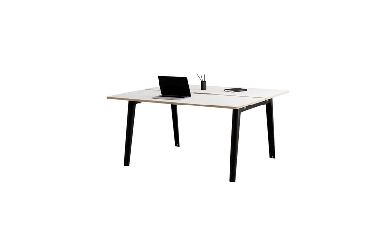 Bureau partagé New Modern, 150x140cm, stratifié blanc et acier noir graphite
