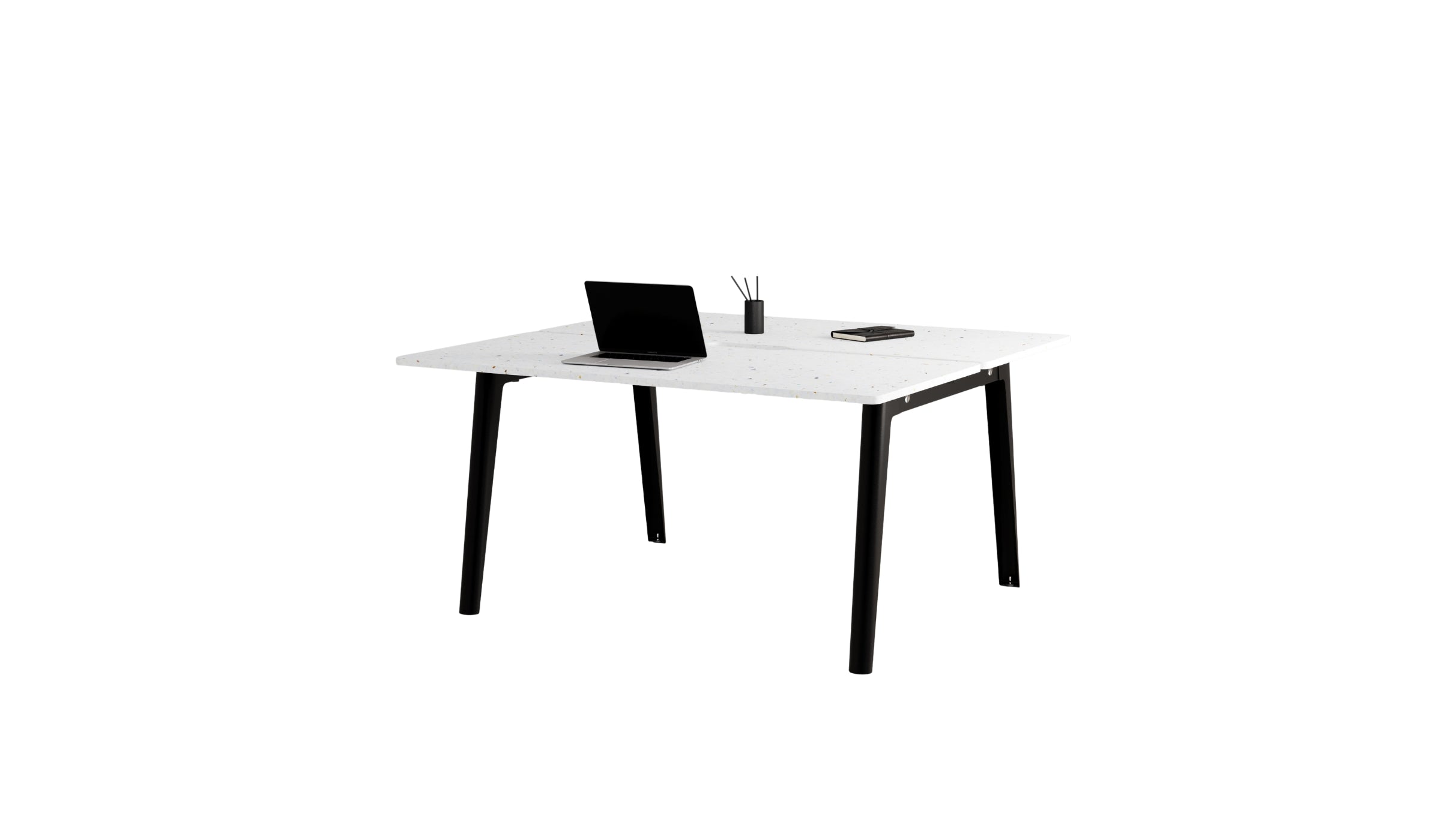 Bureau partagé New Modern, 150x140cm, plastique recyclé blanc et acier noir graphite