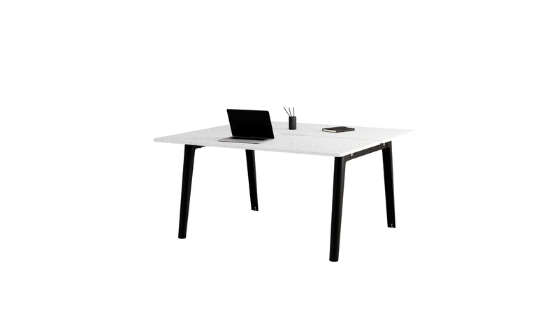 Bureau partagé New Modern, 150x140cm, plastique recyclé blanc et acier noir graphite