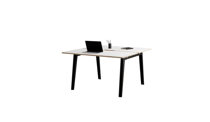 Bureau partagé New Modern, 130x140cm, stratifié blanc et acier noir graphite