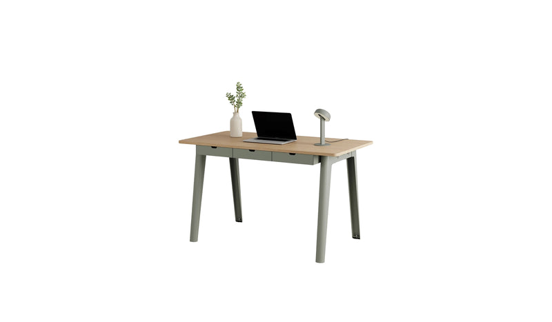 Bureau New Modern, 130x70 cm, avec tiroirs, chêne et acier gris eucalyptus