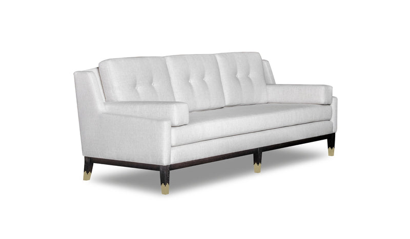 Mr. Jones Upholstered Sofa, Grey Limed Oak Fabric and Brass