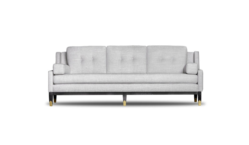 Mr. Jones Upholstered Sofa, Grey Limed Oak Fabric and Brass