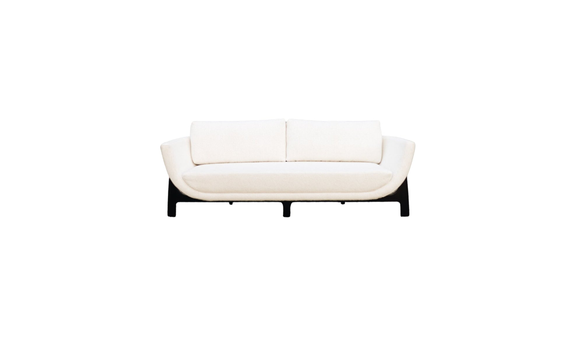 Oscar Wood sofa, in exceptional meringue fabric and mahogany wood