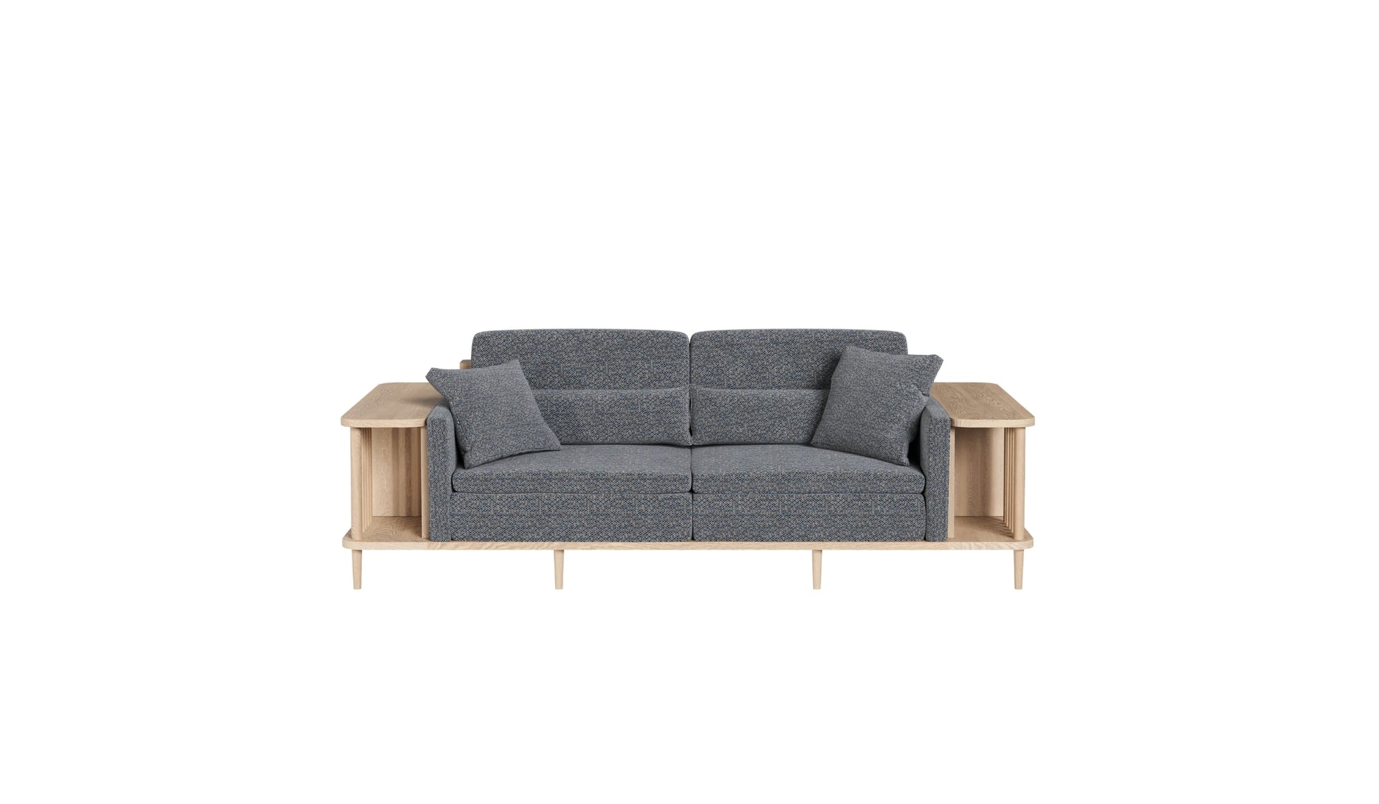 Scaffold modular sofa, in oak and gray fabric