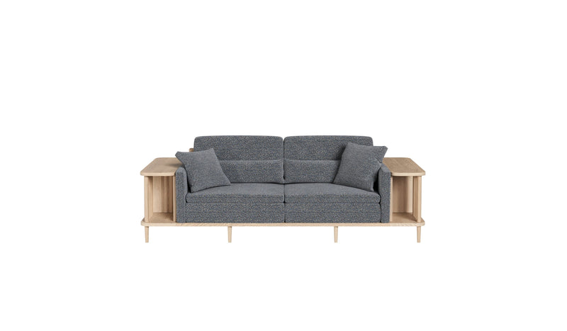 Scaffold modular sofa, in oak and gray fabric