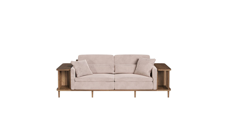 Scaffold modular sofa, in walnut and leather