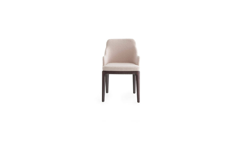 Fauteuil de repas Big Antigona, en bois de frêne massif & laine bouclée beige rosé