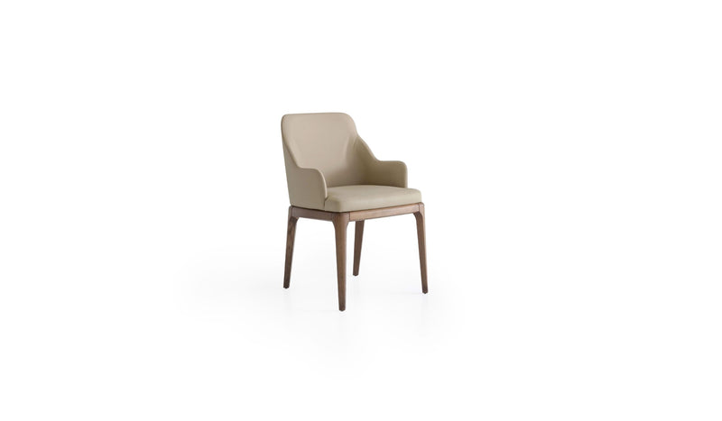 Fauteuil de repas Big Antigona, en bois de frêne massif & cuir beige taupe