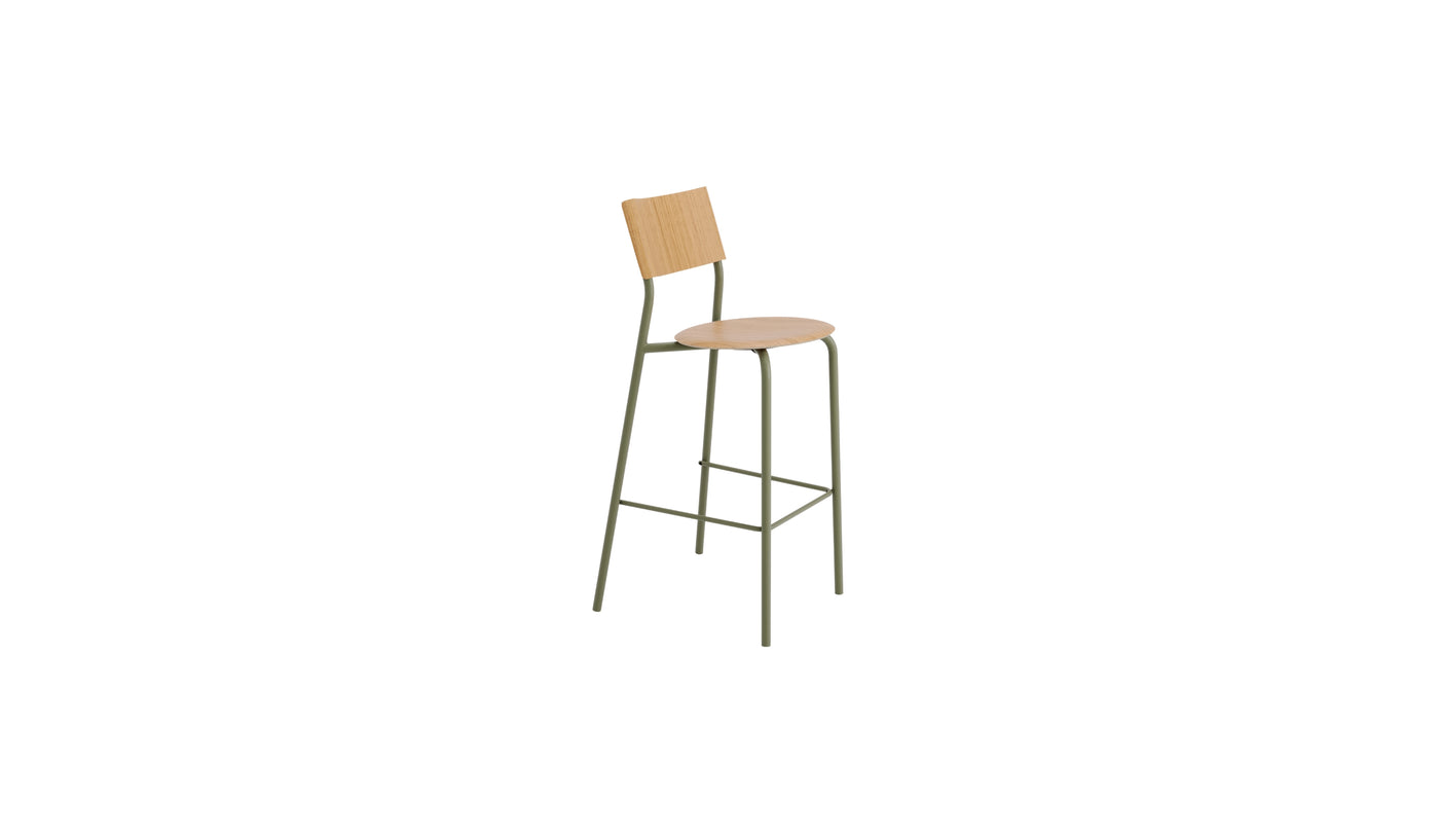Chaise de bar SSD 75cm, en chêne et acier, vert kaki