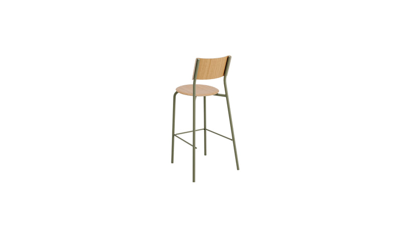 Chaise de bar SSD 75cm, en chêne et acier, vert kaki