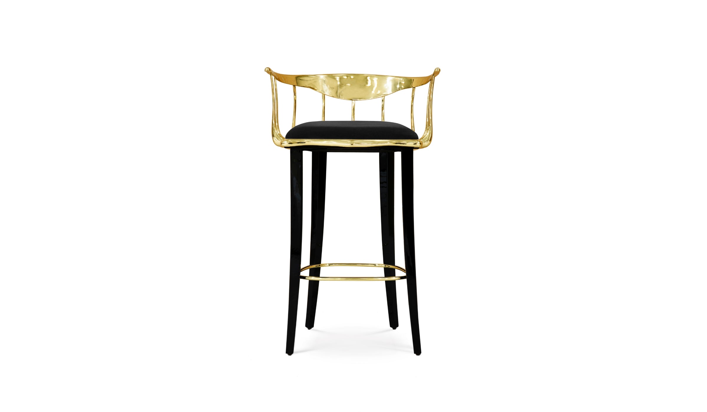 N°11 - Surrealist design bar chair in brass and black velvet
