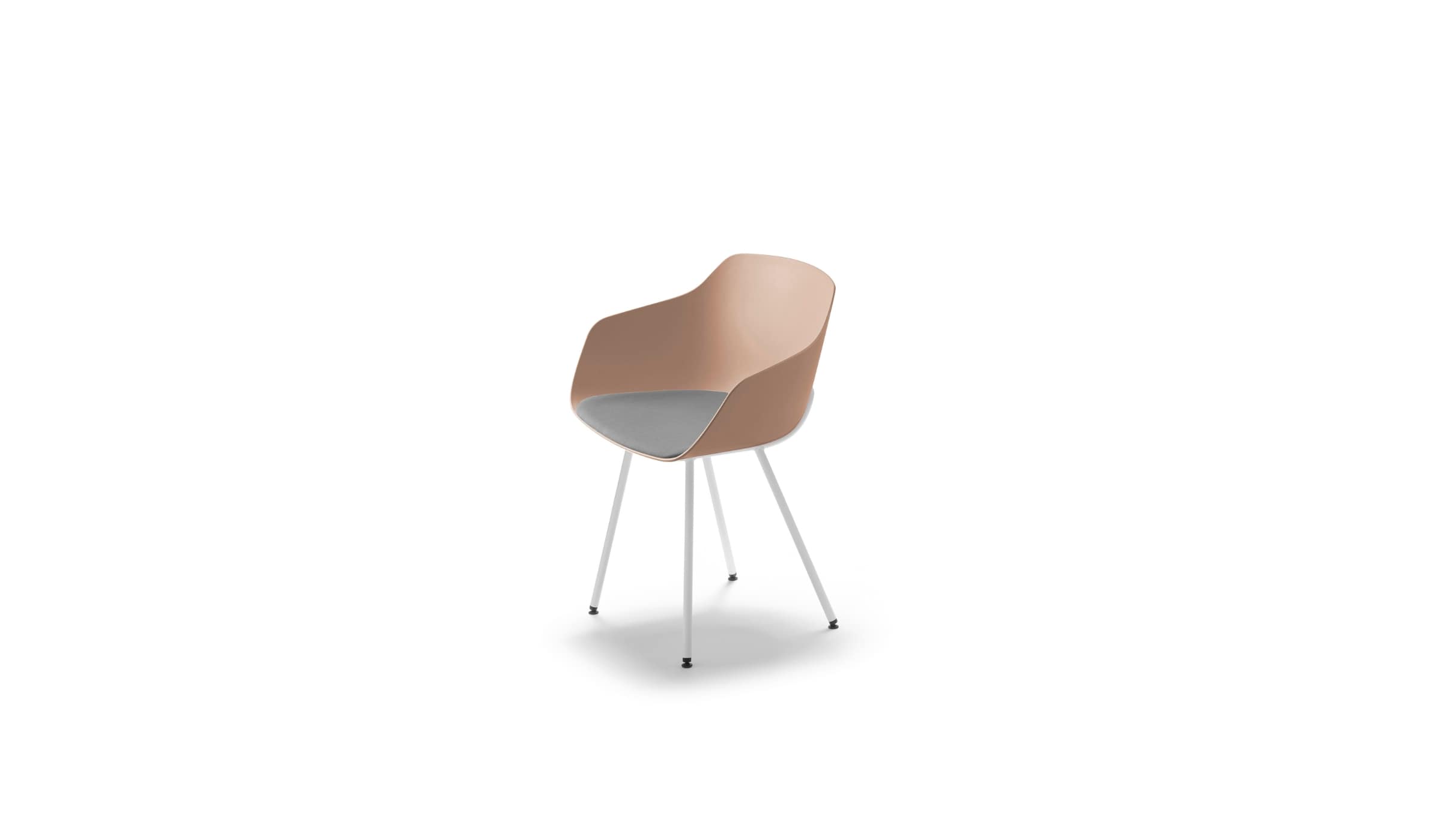 chaise kuskoa bi en bioplastique rose avec piètement blanc et assise grise, sur fond blanc