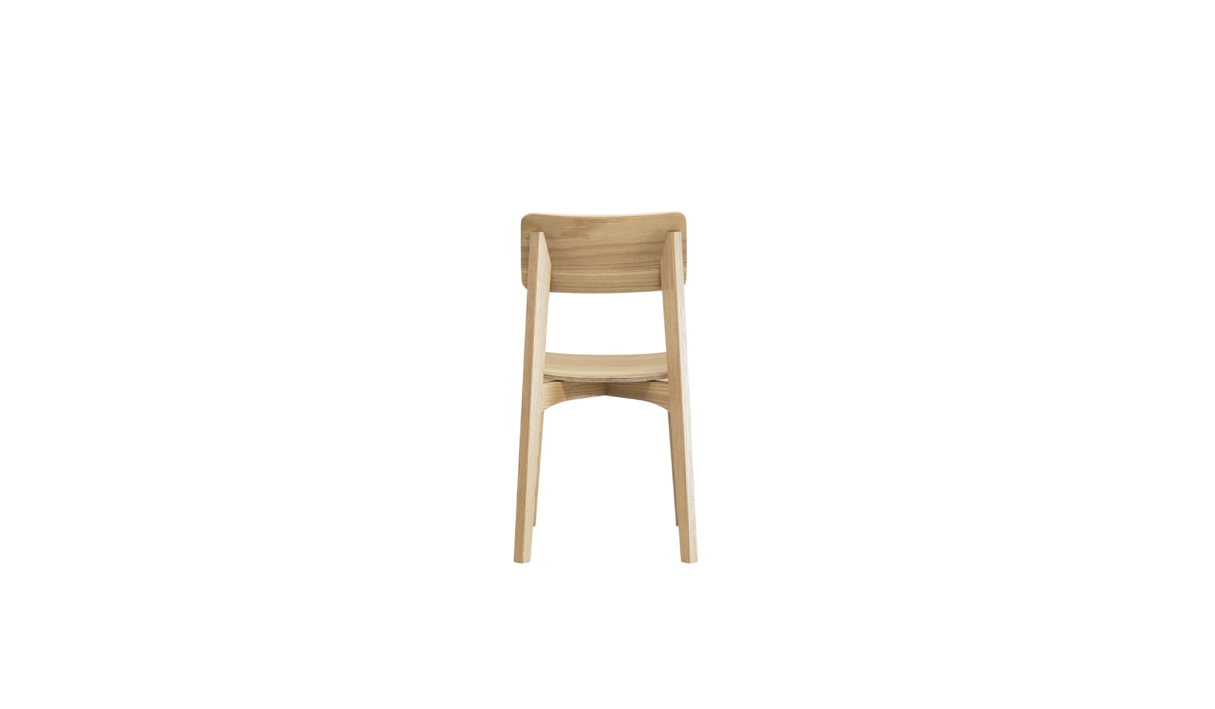 Chaise Ericeira de Wewood en bois massif de chêne clair, vue arrière centrée, dossier cintré et traverse visible, fond blanc.