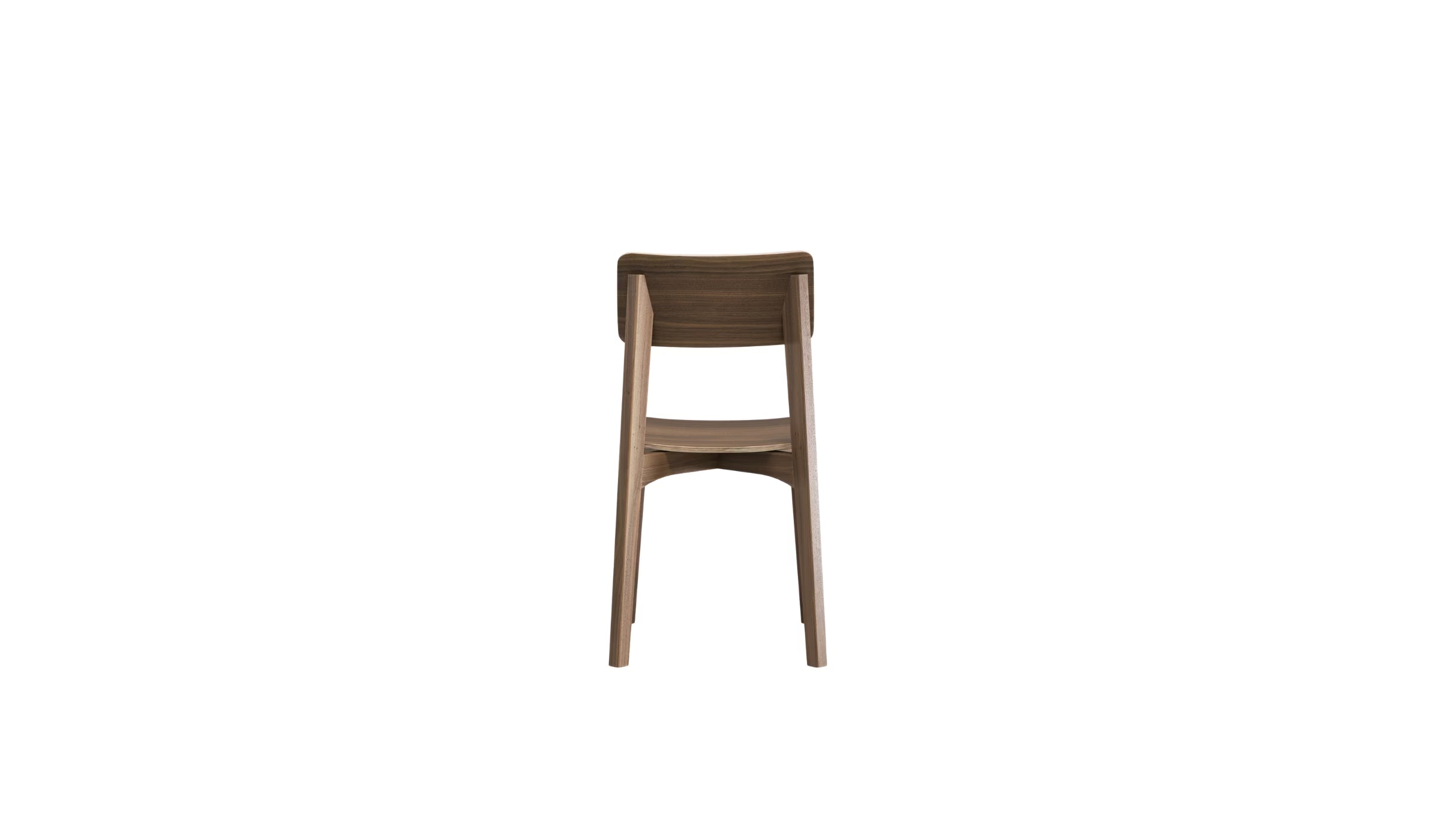 Chaise Ericeira de Wewood en bois massif de noyer, vue arrière centrée, dossier cintré et traverse visible, fond blanc.