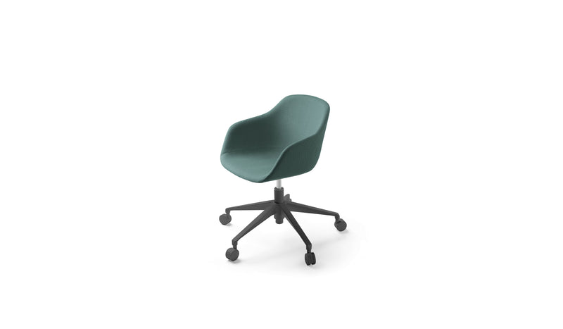 Chaise de bureau Kuskoa Bi, bioplastique tapissé bleu, avec roulettes