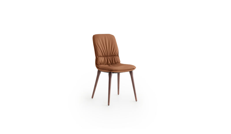 Coco Italian design chair, in walnut-stained ash wood &amp; cognac leather