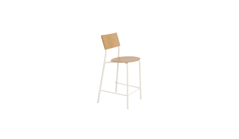 Chaise de comptoir SSD 65cm, en chêne et acier, blanc crème